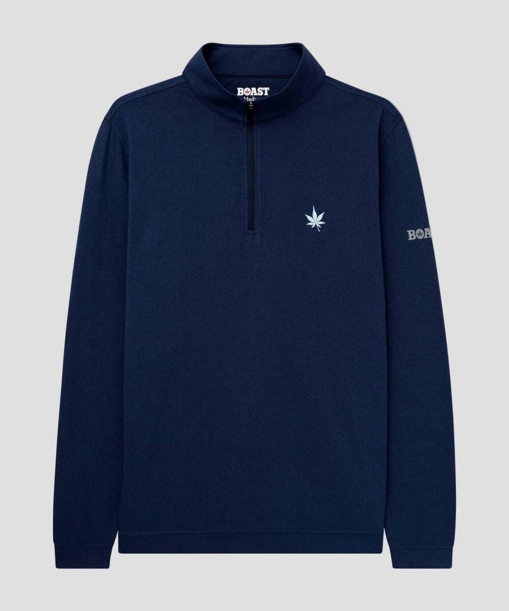 NEW BOAST men's greenwich quarter zip sweatshirt in navy heather
